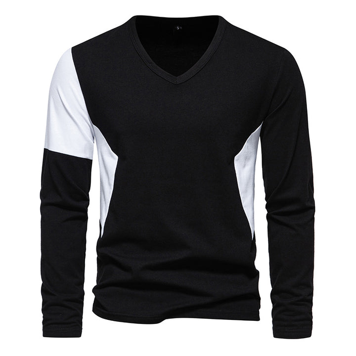 Herren Langarmshirt mit modernem V-Ausschnitt und farblich abgesetzten Ärmeln Echoarchiv