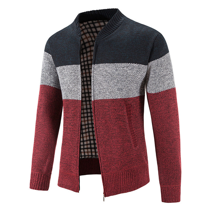 Herren Strickjacke mit modernem Zipper und karierter Innenausstattung Echoarchiv