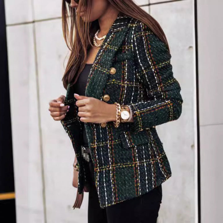 Damen nan eleganter Tweed-Blazer mit Doppelknopf, strukturierter Webung und aufgesetzten Taschen Echo Archiv