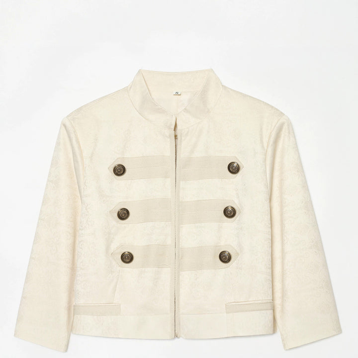Damen Boxy-Cropped Jacquard-Jackett mit Stehkragen und dekorativer Zierknopfleiste Echo Archiv