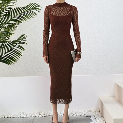 Damen Maxikleid aus transparenter Spitze mit eleganten Rüschendetails Echo Archiv