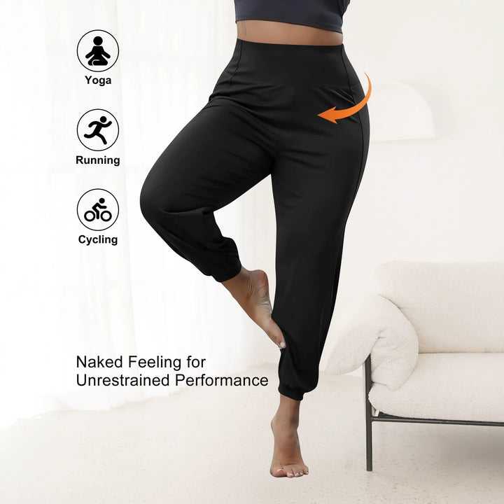 Damen Harem-Loungehose mit hoher Taille, taillierendem Schnitt und elastischen Bündchen echoarchiv-