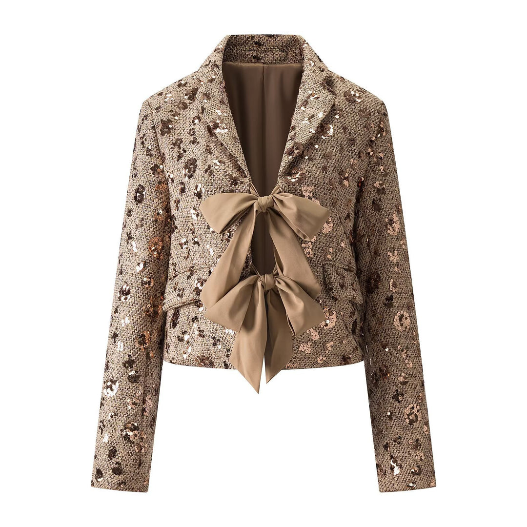 Damen Pailletten-Tweedjacke mit dekorativem Schleifenverschluss Echo Archiv