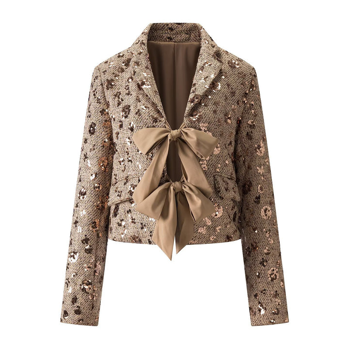 Damen Pailletten-Tweedjacke mit dekorativem Schleifenverschluss Echo Archiv