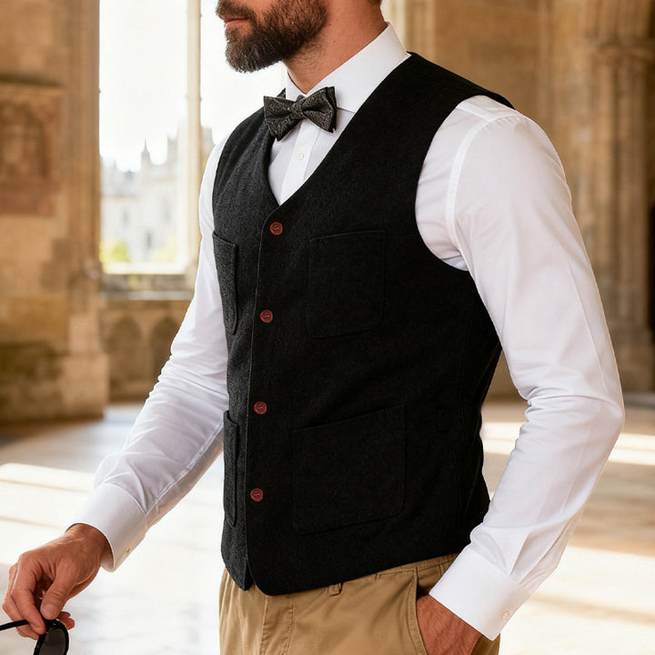 Herren Wollweste mit V-Ausschnitt und aufgesetzten Taschen – Taviero