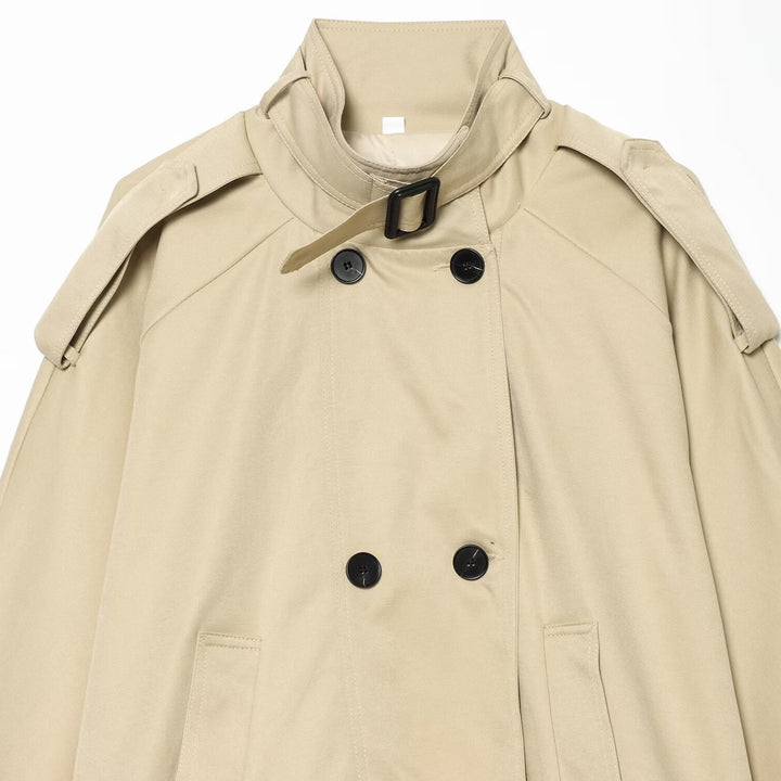 Damen Kurze Trench‑Capejacke mit Stehkragen und doppelreihiger Knopfleiste Echoarchiv