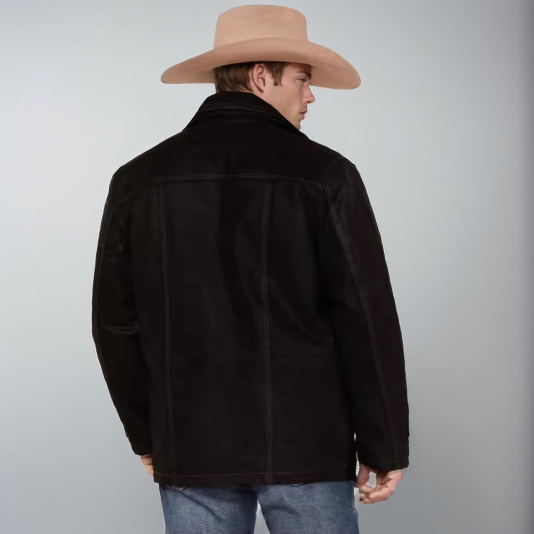 Herren modische Wildlederjacke mit robustem Schnitt und praktischen Taschen Echoarchiv