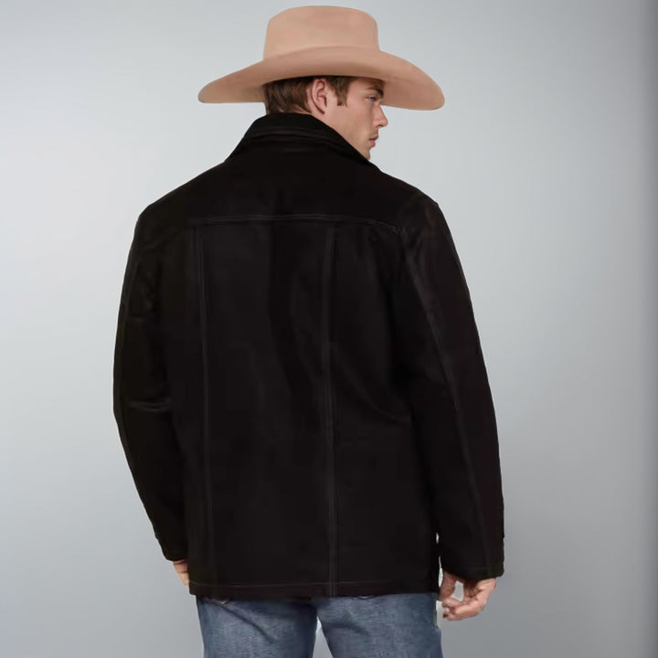 Herren modische Wildlederjacke mit robustem Schnitt und praktischen Taschen Echoarchiv