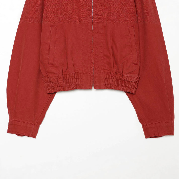 Damen kastige Kurzjacke mit durchgehendem Reißverschluss, übergroßem Hemdkragen und elastischem Saum – Célinea