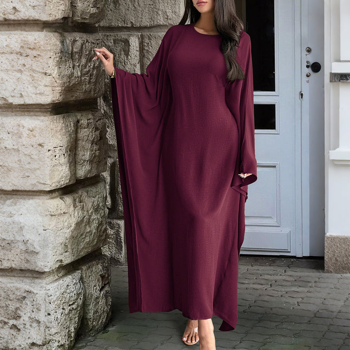 Damen nan fließendes Maxikleid mit weiten drapierten Ärmeln aus Viskosemix Echo Archiv