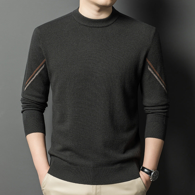 Herren eleganter Rundhals-Pullover aus feiner Wolle mit modischen Details Echoarchiv