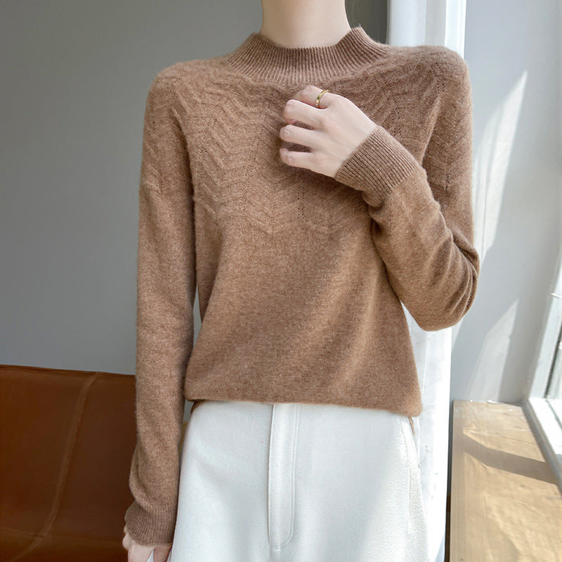 Damen Weicher Feinstrick-Mockneckpullover mit Chevron-Ajour und Kaschmirlook Echoarchiv