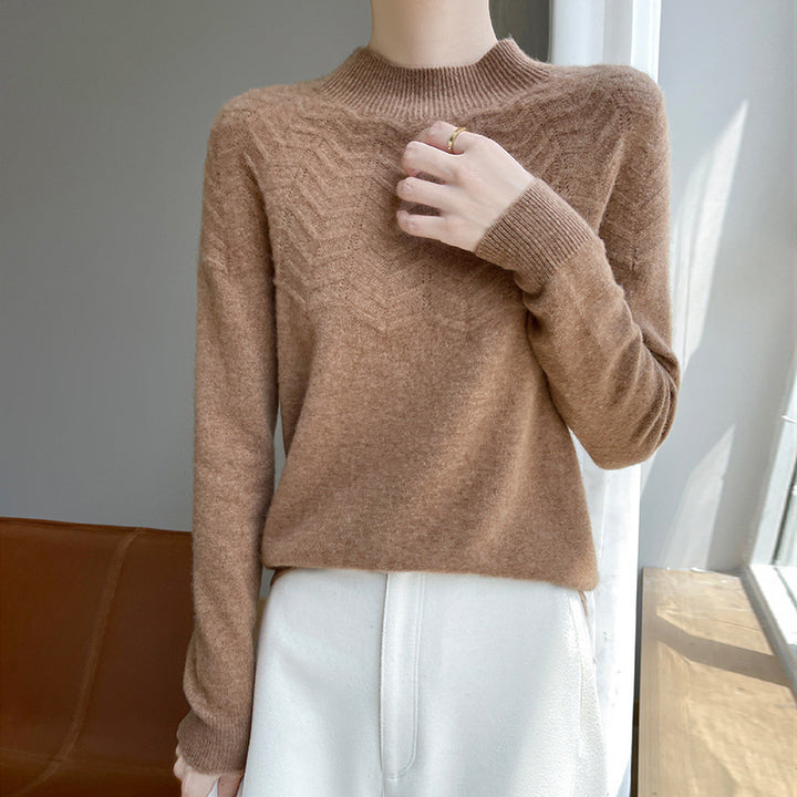 Damen Weicher Feinstrick-Mockneckpullover mit Chevron-Ajour und Kaschmirlook Echoarchiv