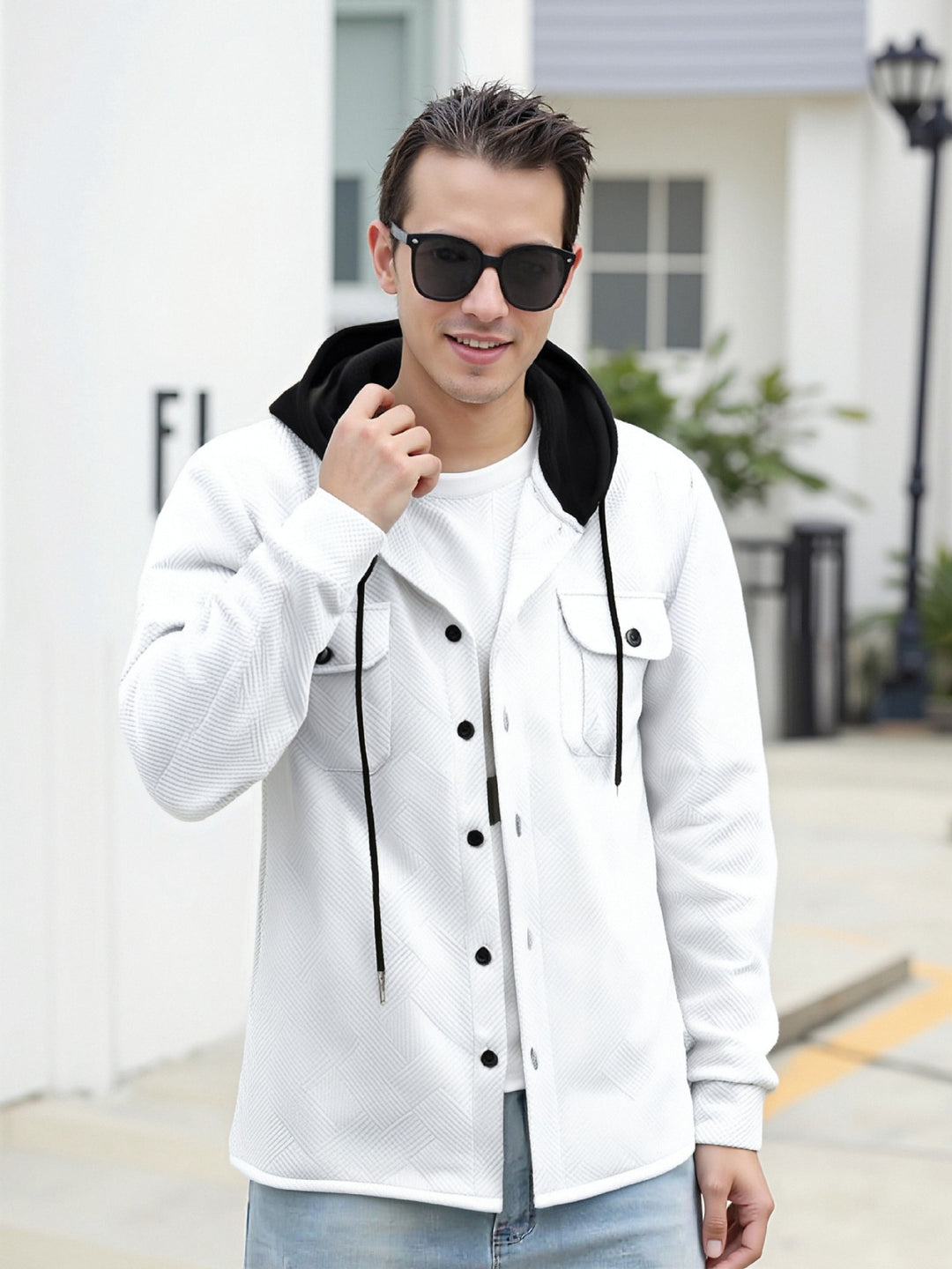 Herren modische Hybrid-Jacke mit abnehmbarer Kapuze und praktischen Taschen Echoarchiv