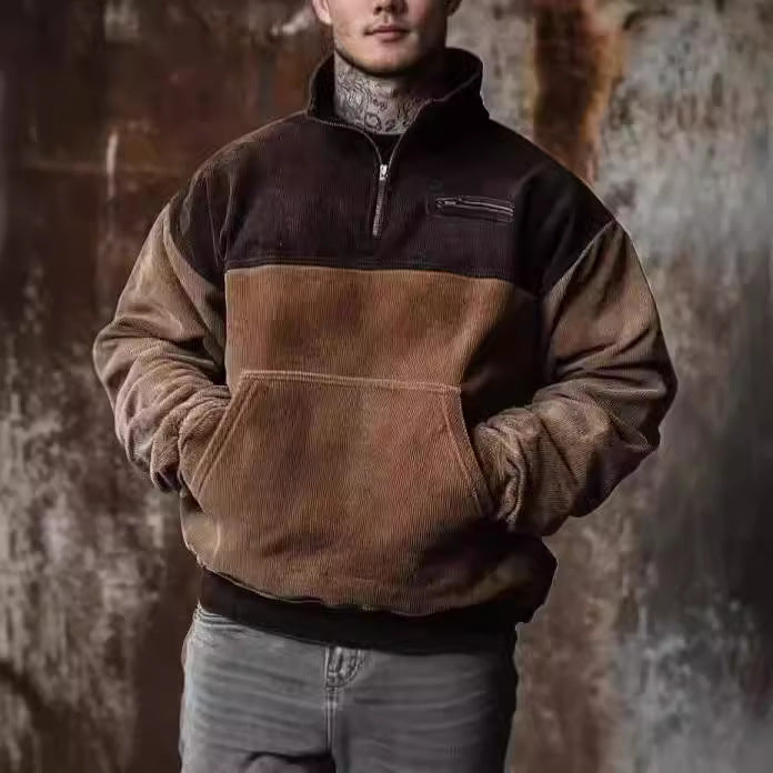 Herren lässiger Stehkragenpullover aus samtigem Material und praktischen Taschen Echoarchiv