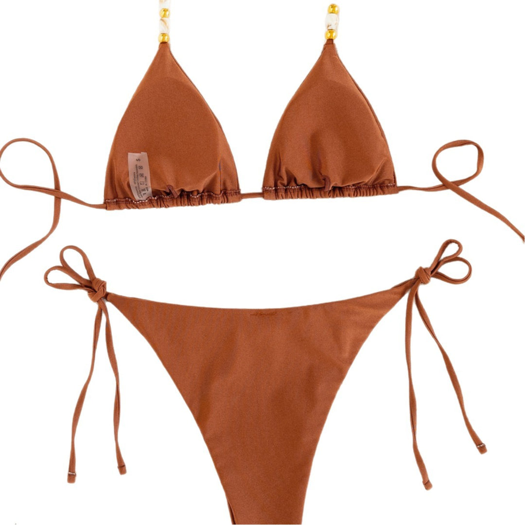 Damen Triangel-Bikini mit verstellbaren Trägern und dekorativen Perlen Echo Archiv