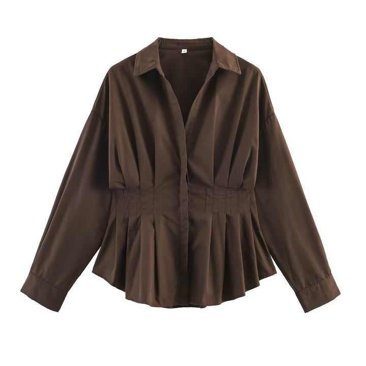 Damen Taillierte Blusenshirt-Jacke mit Kellerfalten und verdeckter Knopfleiste Echo Archiv