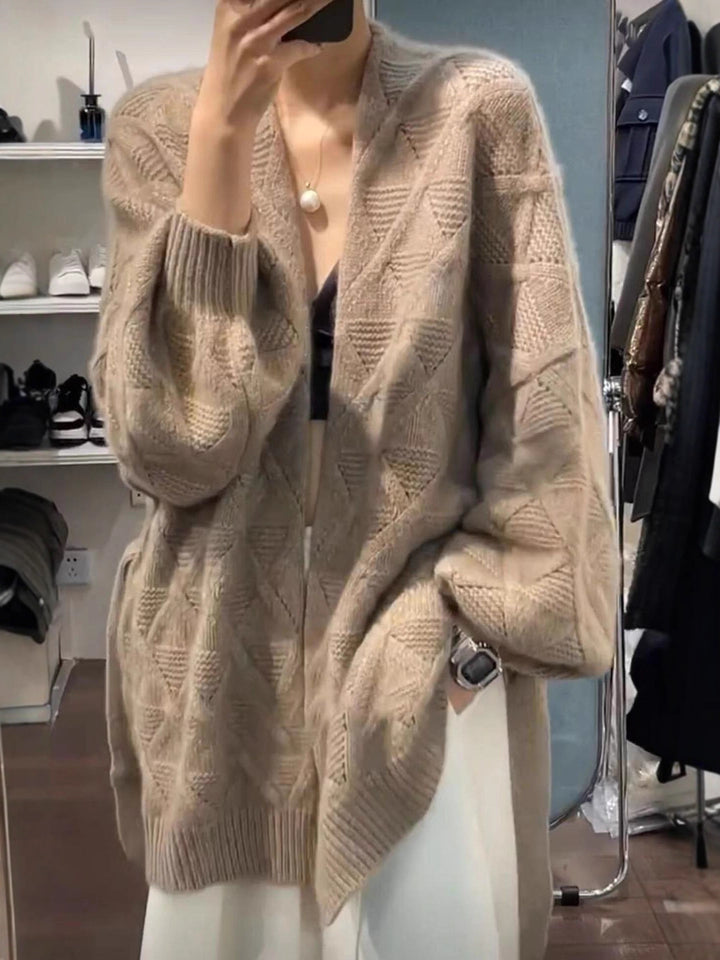 Damen Oversize-Cardigan aus Mohair‑Optik mit Zopfmuster Echoarchiv