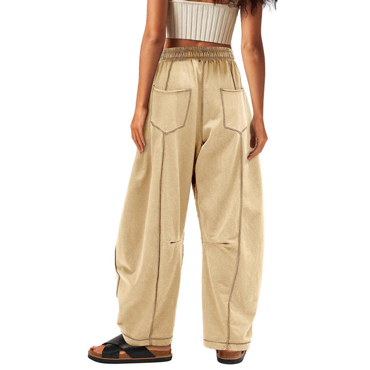 Damen weite Cargo-Loungehose mit elastischem Bund und Kontrastnähten – Avérine