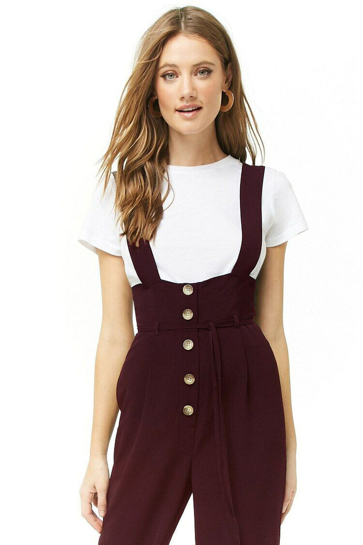 Damen High-Waist Latzhose-Jumpsuit mit Knopfleiste und breiten Trägern – Avérine