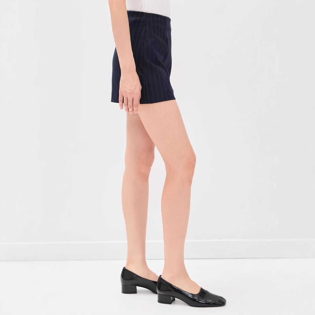 Damen Nadelstreifen‑Blazer ohne Revers mit tailliertem Minirock‑Set Echoarchiv