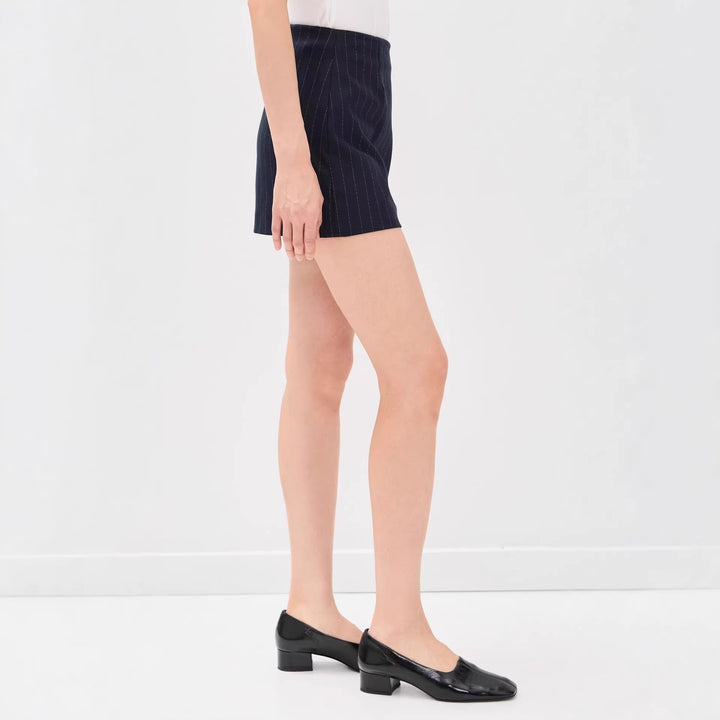 Damen Nadelstreifen‑Blazer ohne Revers mit tailliertem Minirock‑Set Echoarchiv