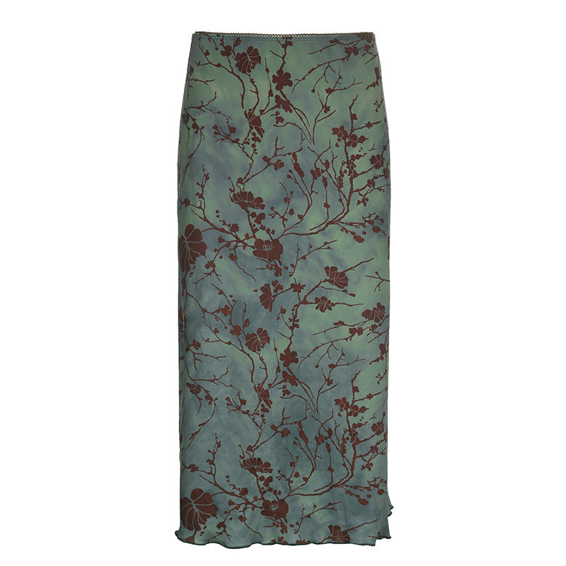 Damen Satin Midirock mit floraler Samtapplikation und schmaler Silhouette Echo Archiv