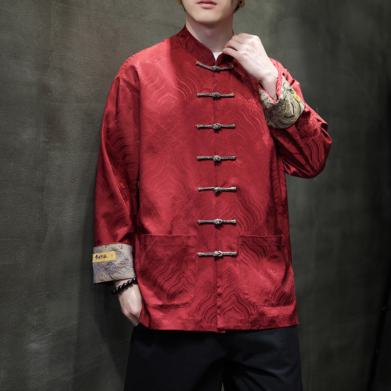 Herren nan traditionelle Tangjacke mit chinesischem Knotenverschluss und Brokatärmeln Echo Archiv