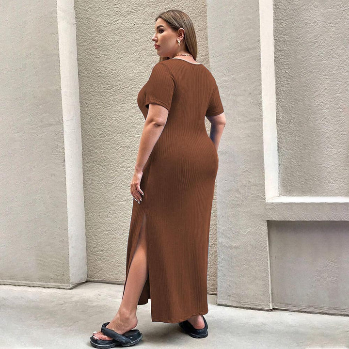 Damen Figurbetontes Maxikleid mit Seitenschlitz und Rippenstruktur Echo Archiv