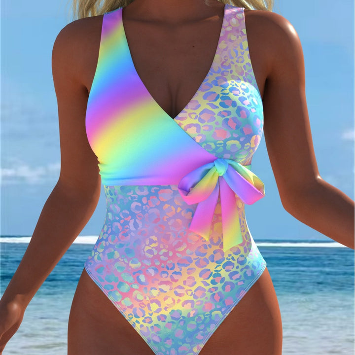 Damen Einteiliger Badeanzug mit elegantem Leoparden-Design und schimmerndem Farbverlauf Echo Archiv