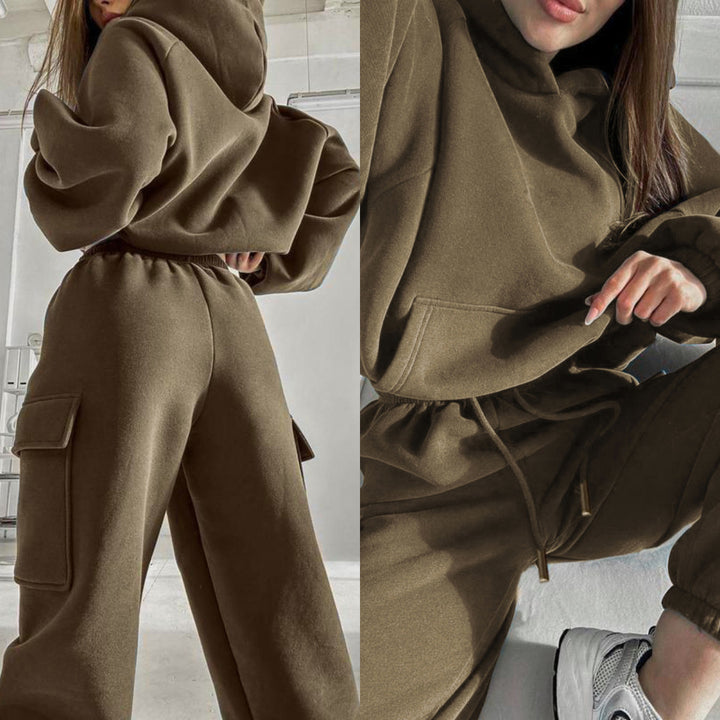 Damen oversized Hoodie mit Kängurutasche und Cargo-Jogginghose Set – Auréline
