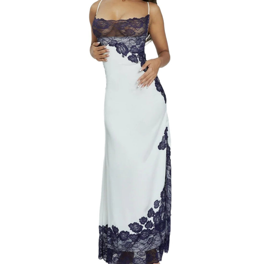 Damen Elegantes Spitzenkleid mit tiefem V-Ausschnitt und transparenten Einsätzen Echo Archiv