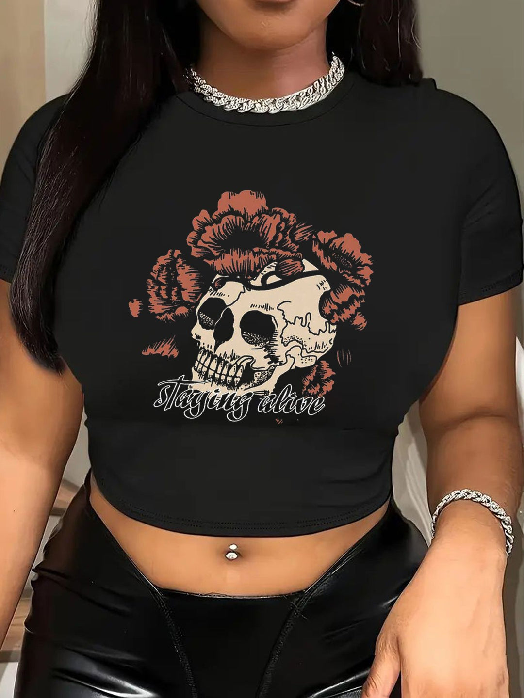 Damen Crop-T-Shirt mit kreativem Bärenmotiv und witzigem Spruch Echo Archiv