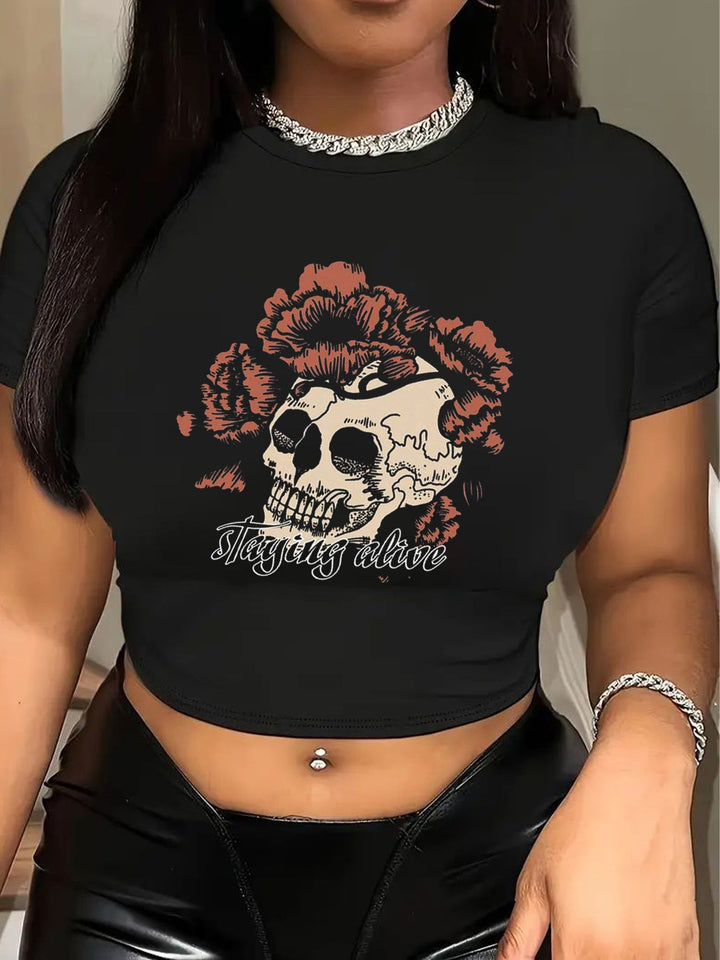 Damen Crop-T-Shirt mit kreativem Bärenmotiv und witzigem Spruch Echo Archiv