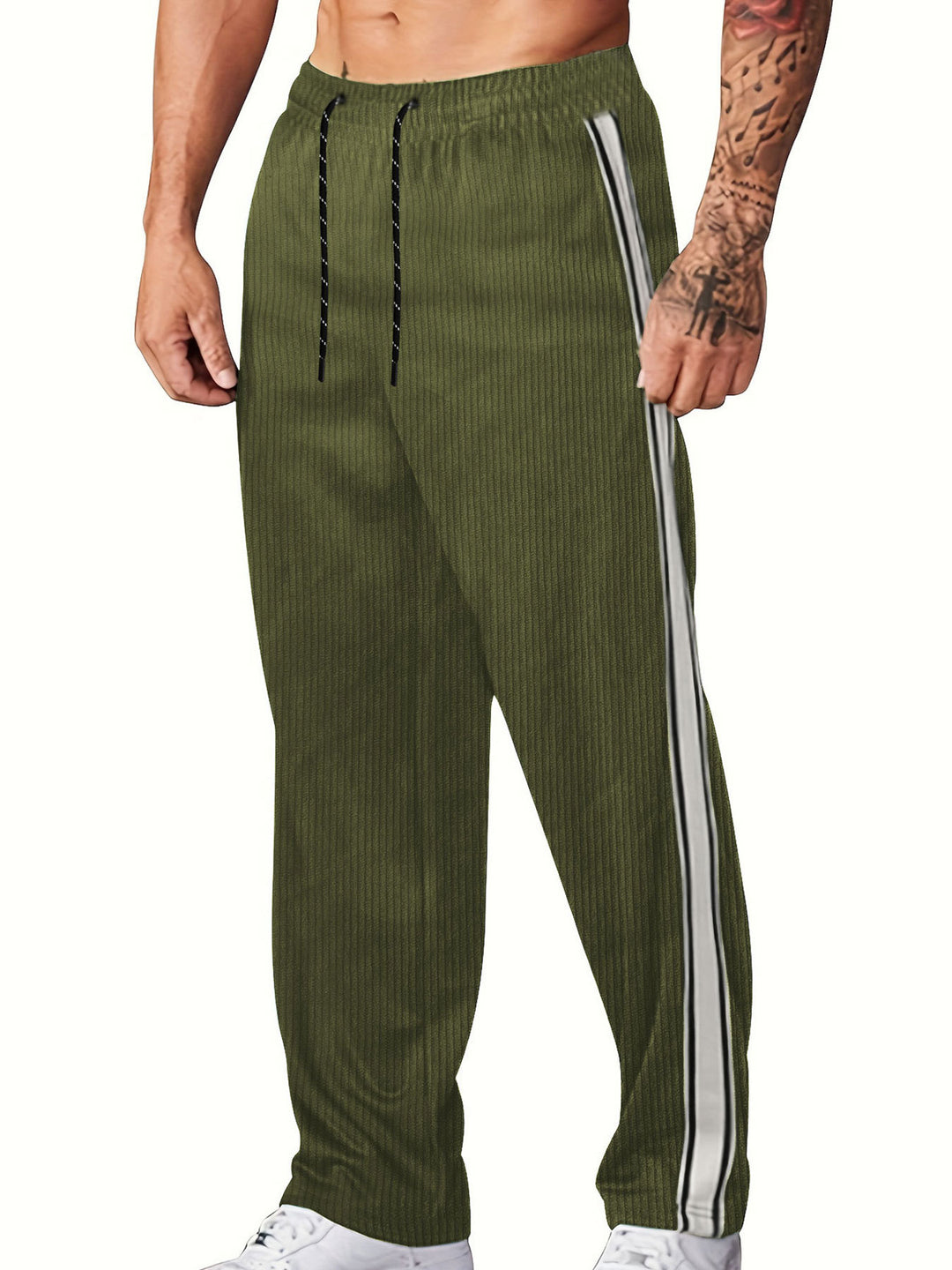 Herren nan gerippte Relax-Jogginghose mit weitem Bein, seitlicher Paspel und elastischem Kordelbund Echo Archiv