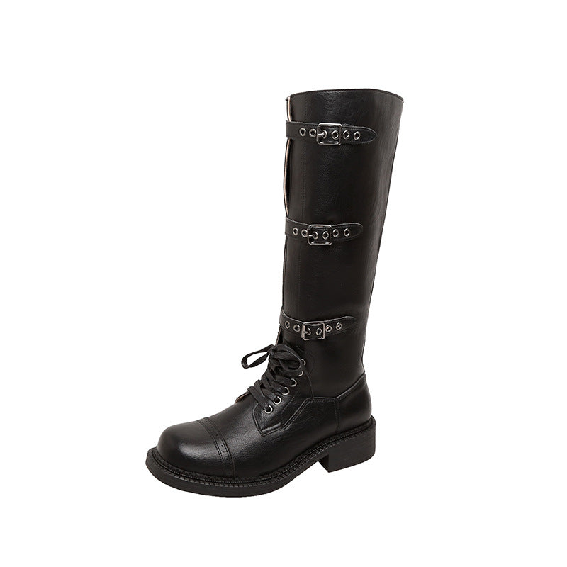 Damen kniehohe Schnürstiefel mit Zier- und Verstellschnallen Echo Archiv