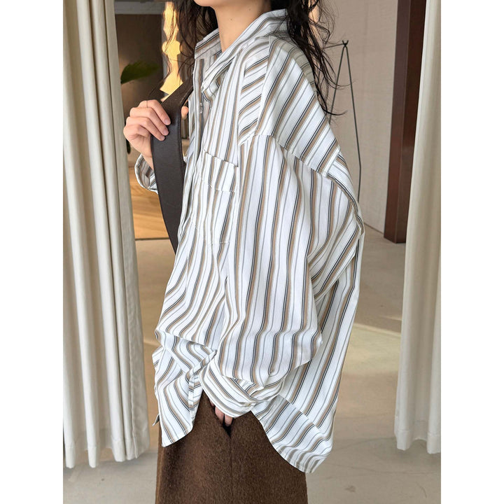 Damen Oversized Langarm-Hemdbluse aus Baumwollmix mit Kentkragen Echoarchiv