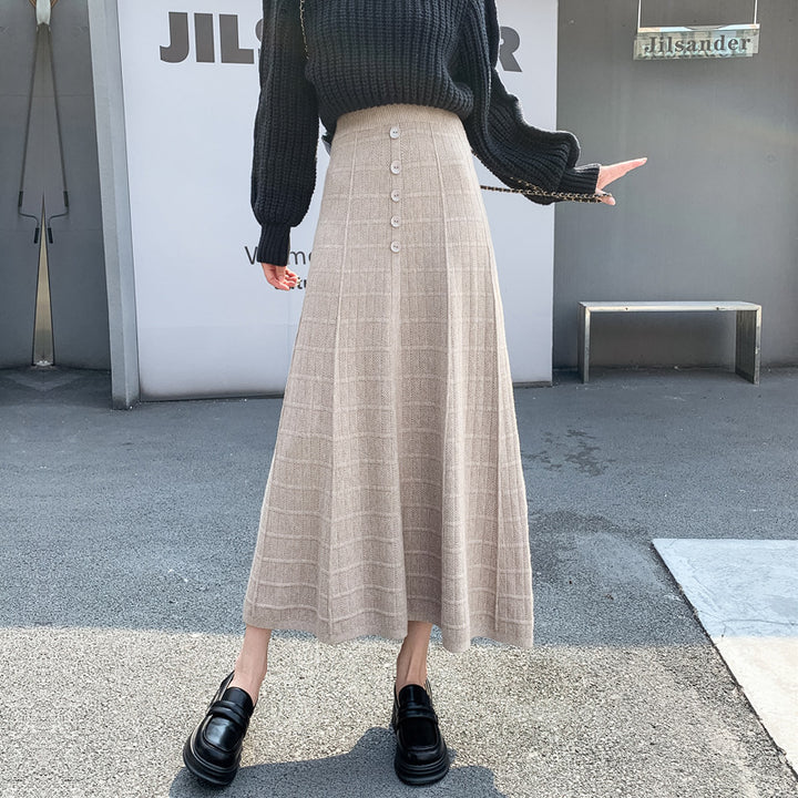 Damen Langer Plissee-Rock mit Knopfdetails Echo Archiv