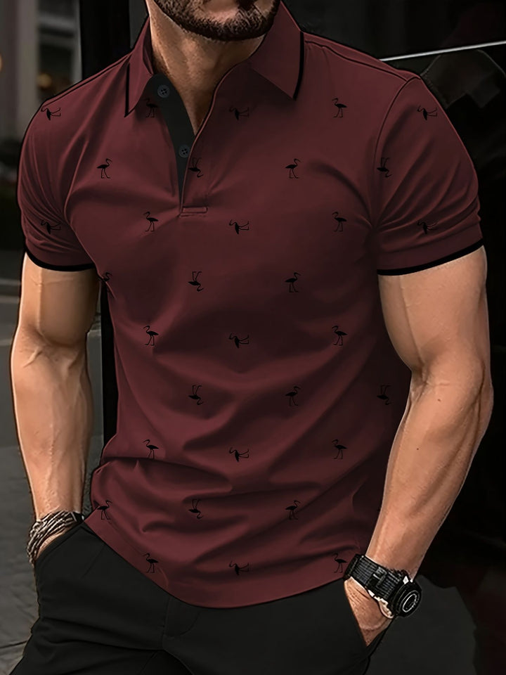 Herren Poloshirt mit innovativem Flamingo-Muster Echoarchiv
