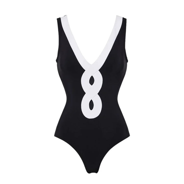 Damen eleganter V-Ausschnitt Schwimmanzug mit stilvollem Wickelrock Echo Archiv