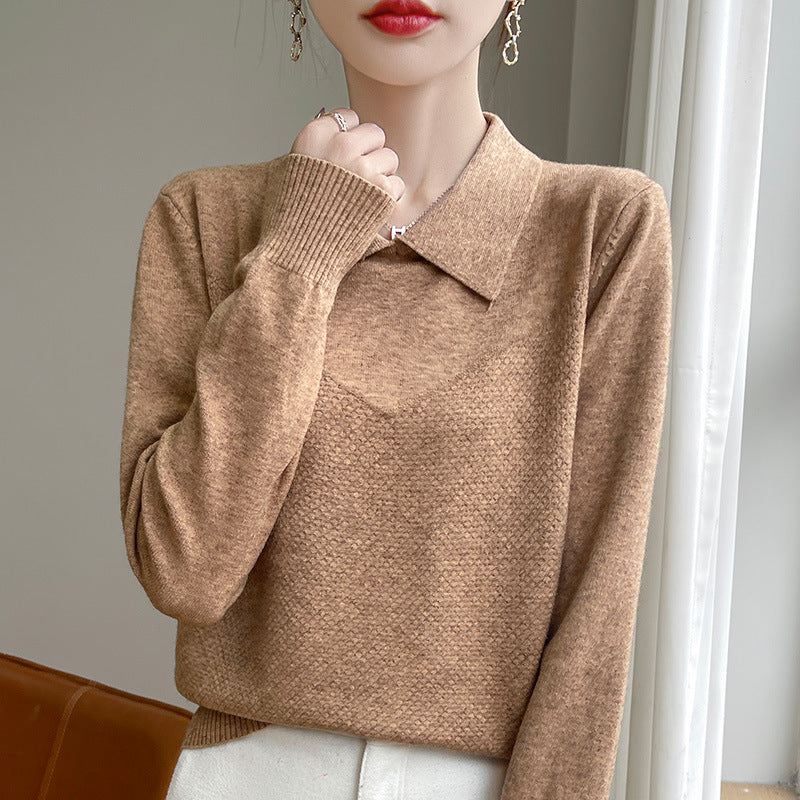Damen Strickpullover mit Hemdkragen und strukturierter Vorderseite Echoarchiv