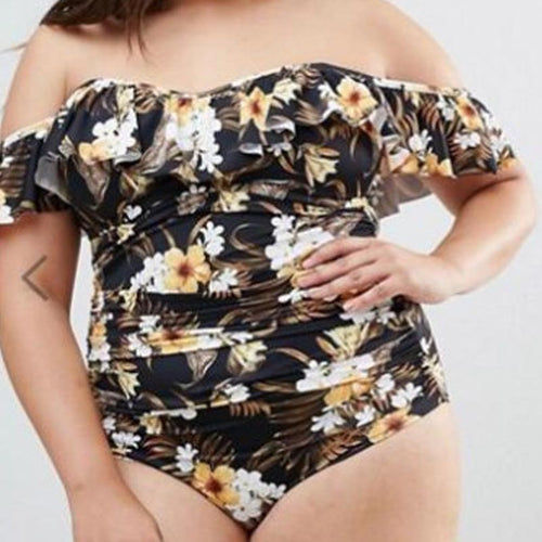 Damen Off-Shoulder Einteiler Badeanzug mit Rüschendetails Echo Archiv