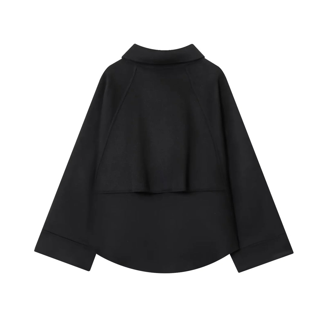 Damen kastiges Zip-Overshirt mit Hemdkragen, Raglanärmeln und verlängertem Saum – Célinea