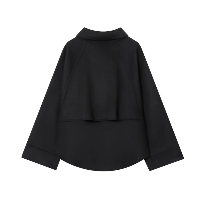 Damen kastiges Zip-Overshirt mit Hemdkragen, Raglanärmeln und verlängertem Saum – Célinea