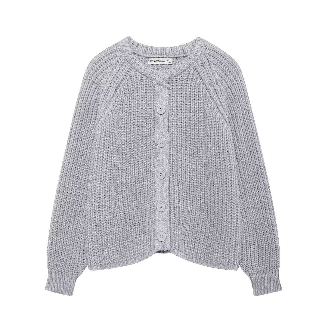 Damen nan grob gestrickte Raglan-Cardigan mit Ballonärmeln und durchgehender Knopfleiste Echo Archiv
