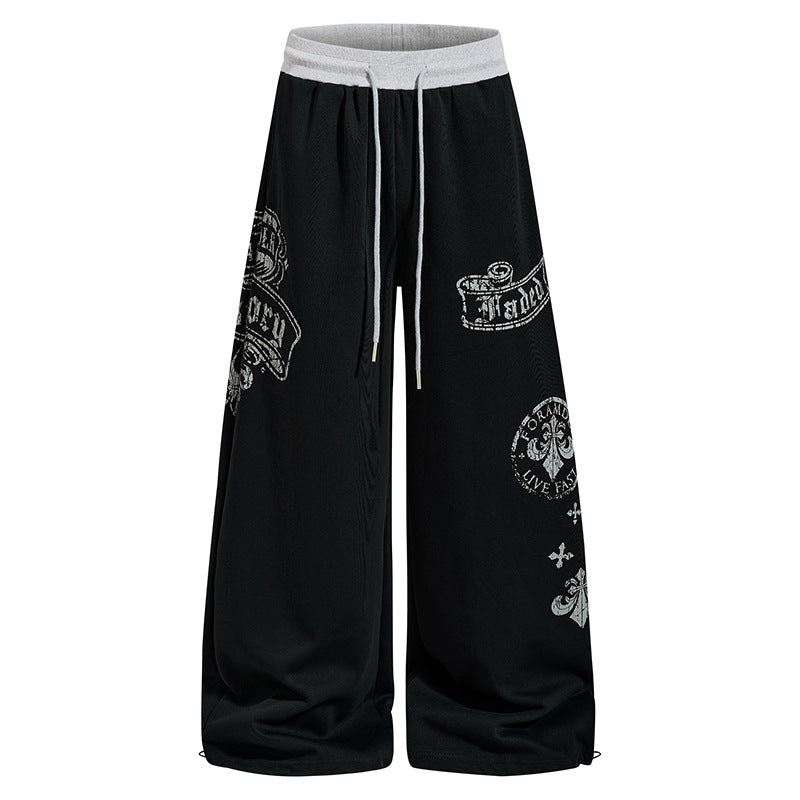 Damen Extraweite Palazzo-Sweathose mit Komfortbund, Kordelzug und großflächigem Print Echoarchiv