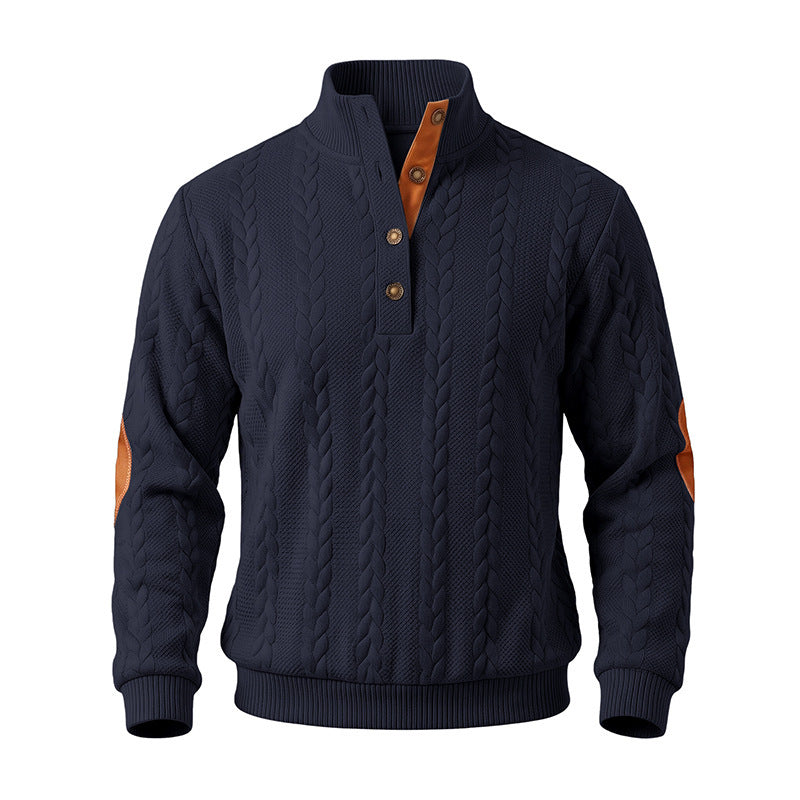 Herren Feinstrick-Troyer mit Zopfmuster, Lederdetails und Ellbogen-Patches Echoarchiv