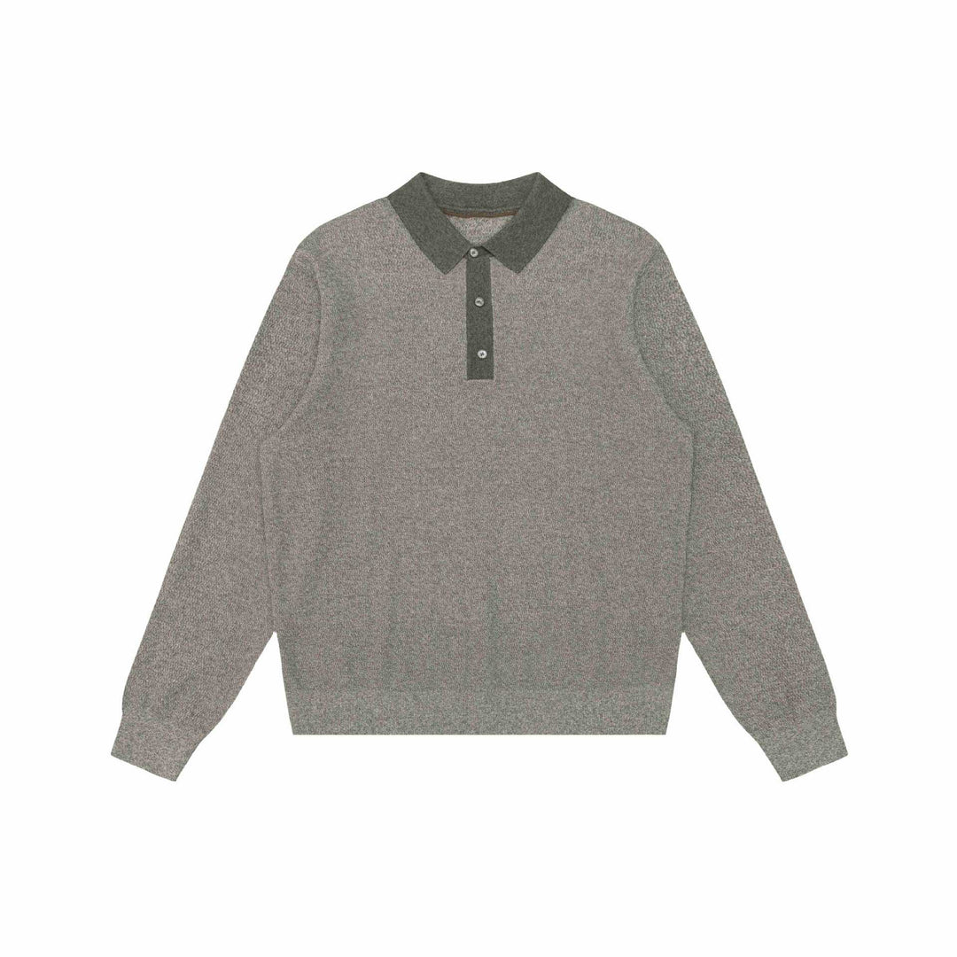 Unisex Strukturierter Polokragen-Strickpullover mit Halbknopfleiste Echoarchiv