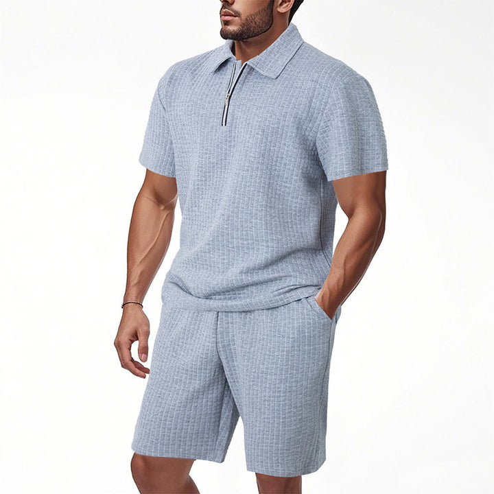 Herren Kurzarm Poloshirt und Shorts Set im strukturierten Design Echoarchiv
