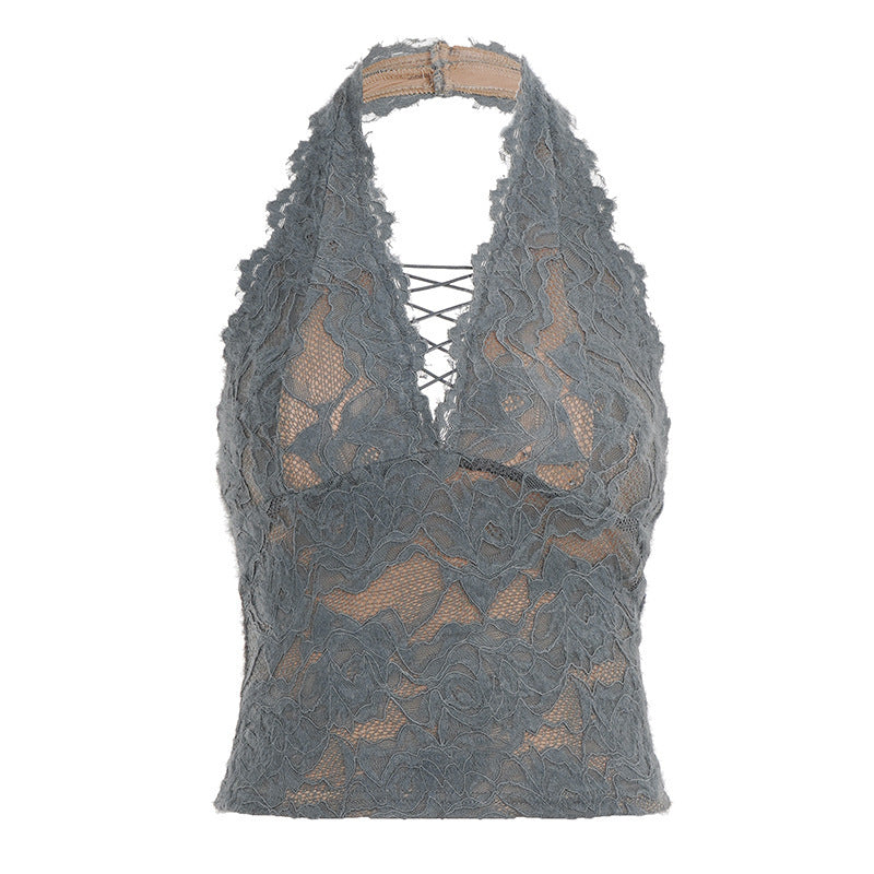 Damen Elegantes Spitzen-Haltertop mit tiefem V-Ausschnitt Echo Archiv